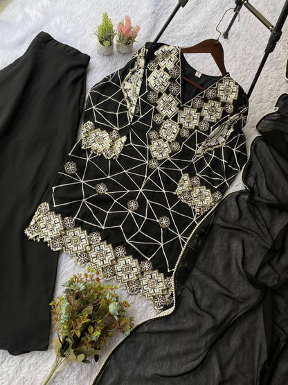 Eid Exclusive Georgette Top Plazzo Set – Sequins Embroidery Work with Dupatta