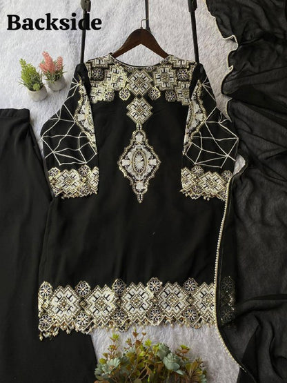 Eid Exclusive Georgette Top Plazzo Set – Sequins Embroidery Work with Dupatta