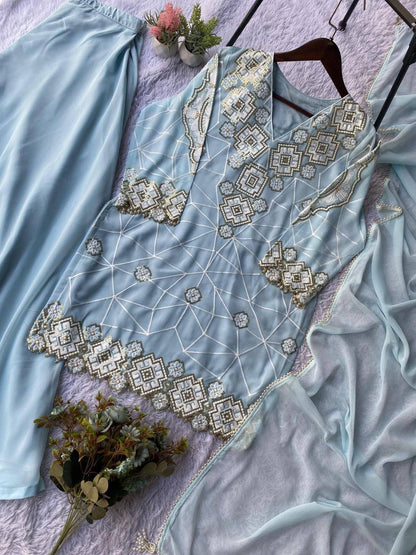 Eid Exclusive Georgette Top Plazzo Set – Sequins Embroidery Work with Dupatta