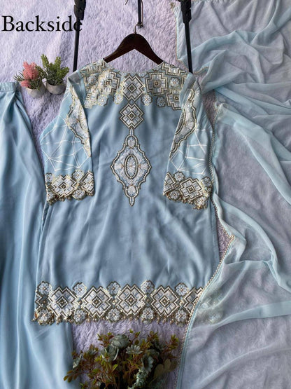 Eid Exclusive Georgette Top Plazzo Set – Sequins Embroidery Work with Dupatta
