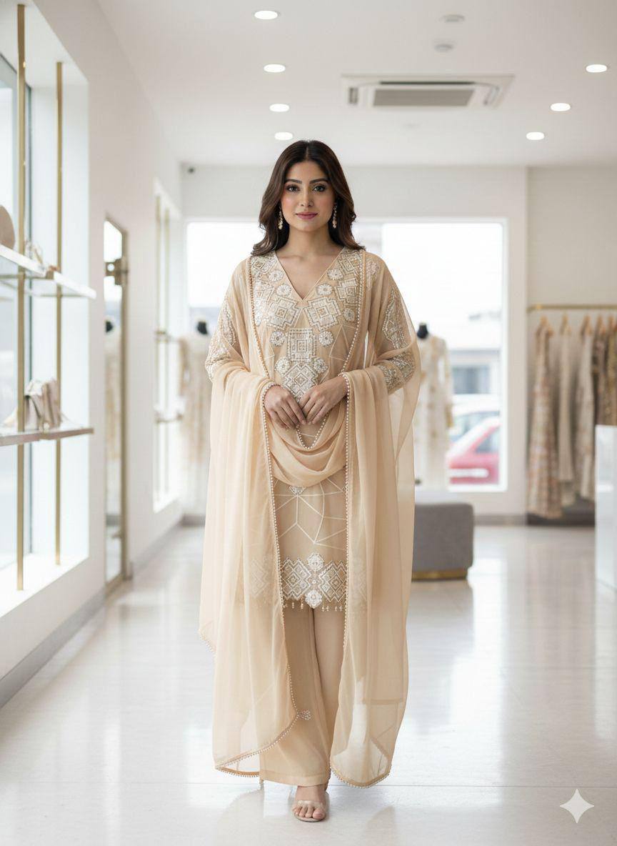 Eid Exclusive Georgette Top Plazzo Set – Sequins Embroidery Work with Dupatta