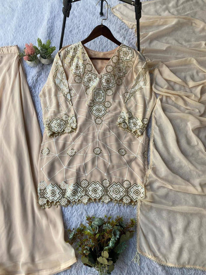 Eid Exclusive Georgette Top Plazzo Set – Sequins Embroidery Work with Dupatta