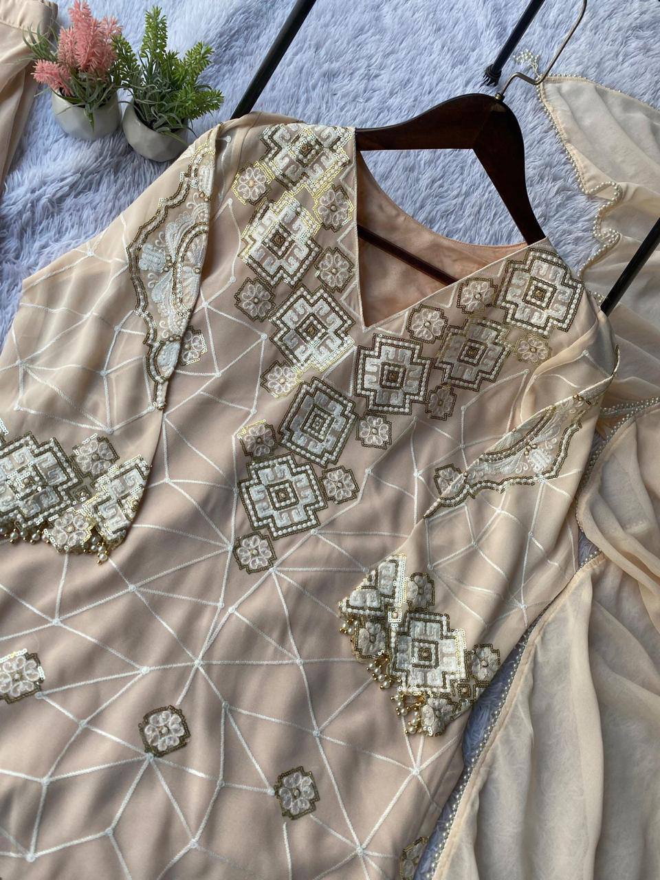 Eid Exclusive Georgette Top Plazzo Set – Sequins Embroidery Work with Dupatta