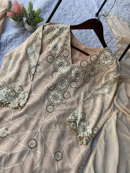 Eid Exclusive Georgette Top Plazzo Set – Sequins Embroidery Work with Dupatta