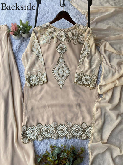 Eid Exclusive Georgette Top Plazzo Set – Sequins Embroidery Work with Dupatta