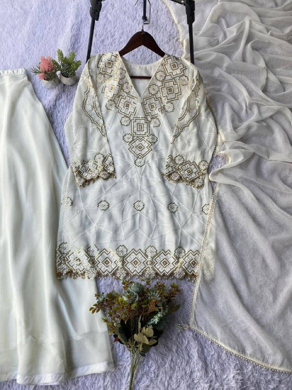 Eid Exclusive Georgette Top Plazzo Set – Sequins Embroidery Work with Dupatta