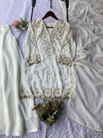 Eid Exclusive Georgette Top Plazzo Set – Sequins Embroidery Work with Dupatta
