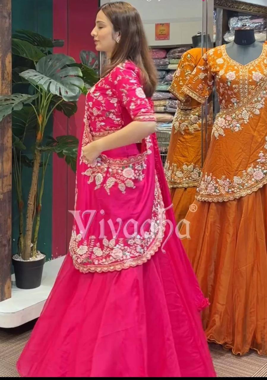 Crush Silk Lehenga Choli Set – Heavy Sequins Embroidery Work with Dupatta