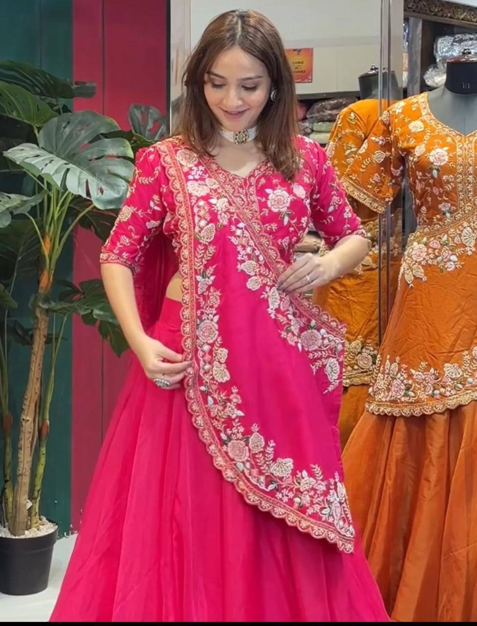 Premium Crunchi Fabric Lehenga Choli & Dupatta Set – Heavy Sequins Embroidery Work
