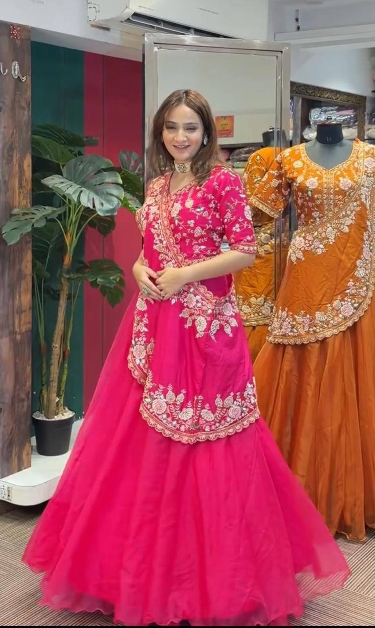 Crush Silk Lehenga Choli Set – Heavy Sequins Embroidery Work with Dupatta