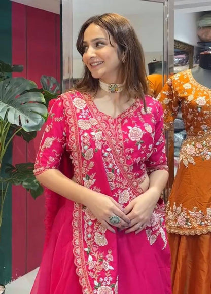 Crush Silk Lehenga Choli Set – Heavy Sequins Embroidery Work with Dupatta