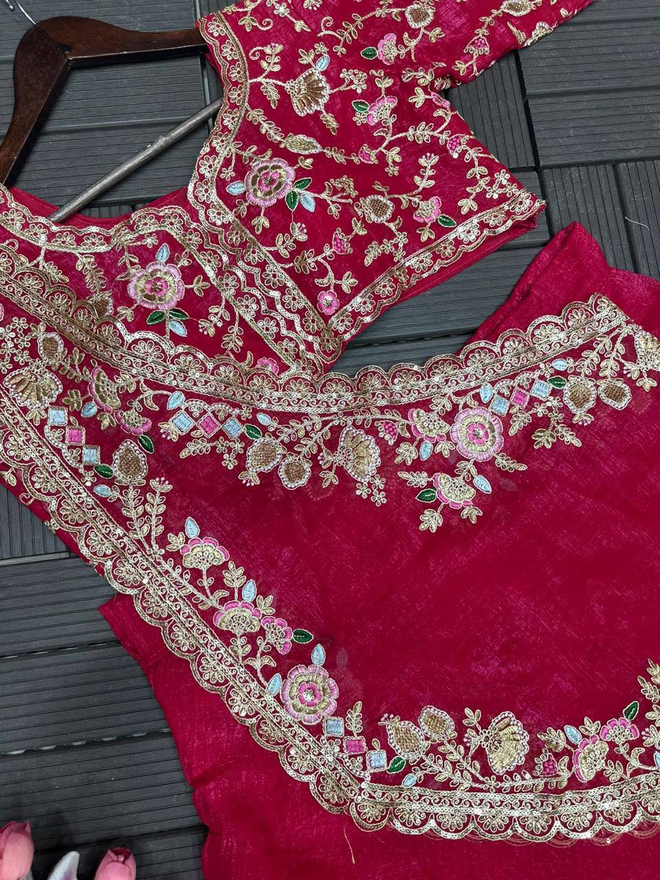Crush Silk Lehenga Choli Set – Heavy Sequins Embroidery Work with Dupatta