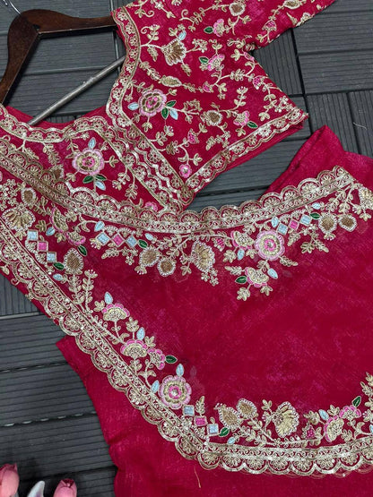 Premium Crunchi Fabric Lehenga Choli & Dupatta Set – Heavy Sequins Embroidery Work