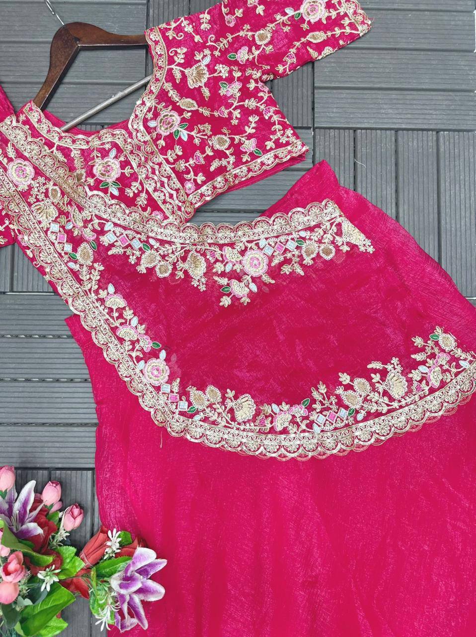 Premium Crunchi Fabric Lehenga Choli & Dupatta Set – Heavy Sequins Embroidery Work