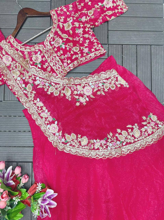 Premium Crunchi Fabric Lehenga Choli & Dupatta Set – Heavy Sequins Embroidery Work
