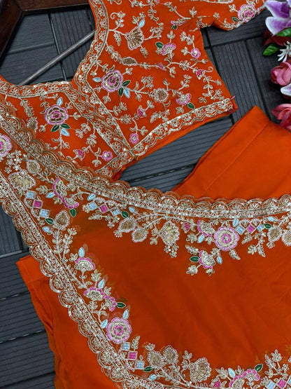 Crush Silk Lehenga Choli Set – Heavy Sequins Embroidery Work with Dupatta