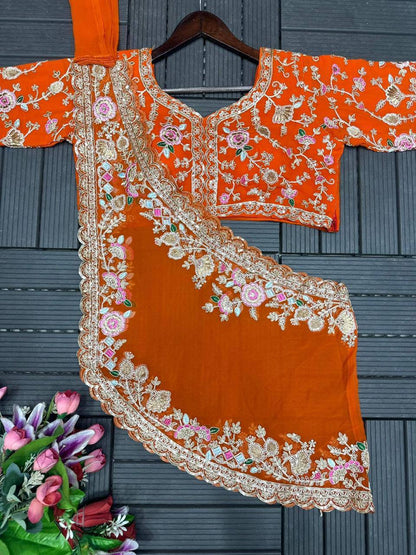 Premium Crunchi Fabric Lehenga Choli & Dupatta Set – Heavy Sequins Embroidery Work