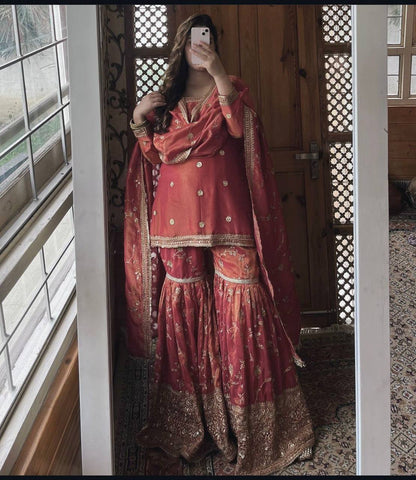 Premium Heavy Chinon Silk Top, Sarara & Dupatta Set