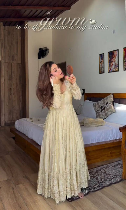 Premium Cinon Silk Gown, Pant & Dupatta Set – Sequins & Ravet Moti Embroidery Work