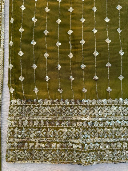Premium Heavy Fendy Silk Top, Pant & Dupatta Set – Thread & Sequins Embroidery Work