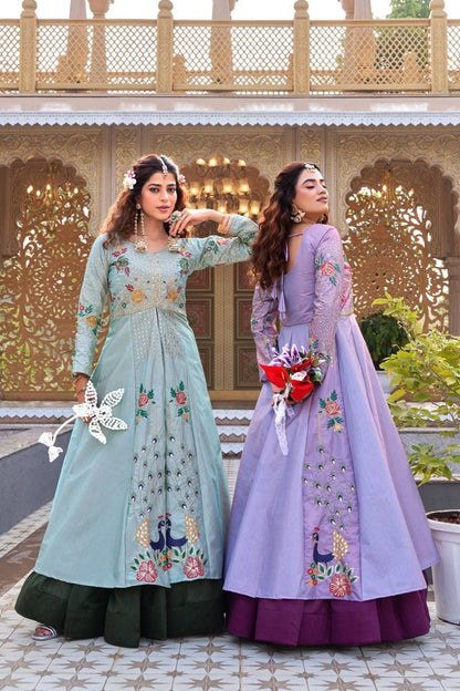 Premium Satin Silk Lehenga Choli Set – Sequins & Thread Embroidery Work