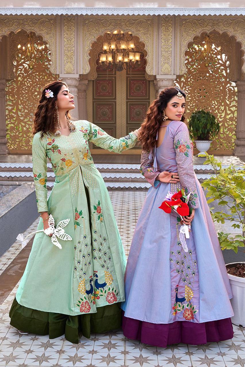 Premium Satin Silk Lehenga Choli Set – Sequins & Thread Embroidery Work