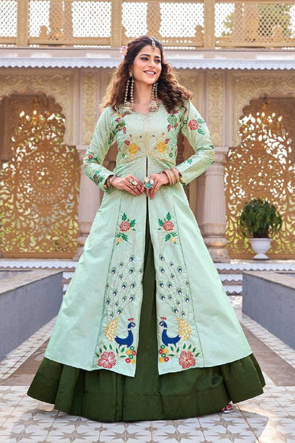 Premium Satin Silk Lehenga Choli Set – Sequins & Thread Embroidery Work
