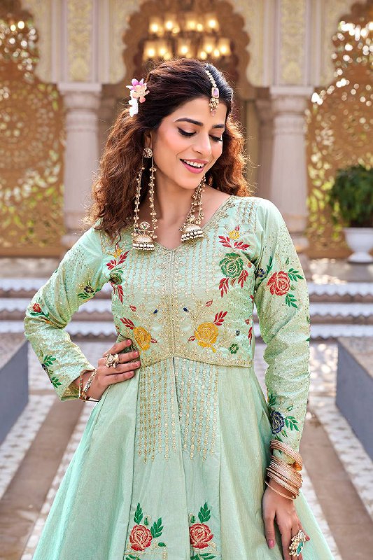 Premium Satin Silk Lehenga Choli Set – Sequins & Thread Embroidery Work