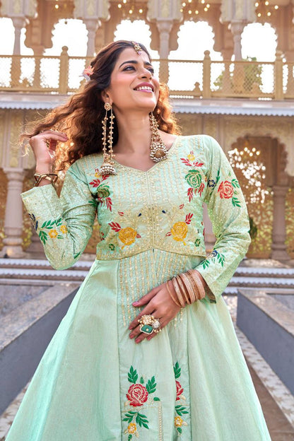 Premium Satin Silk Lehenga Choli Set – Sequins & Thread Embroidery Work