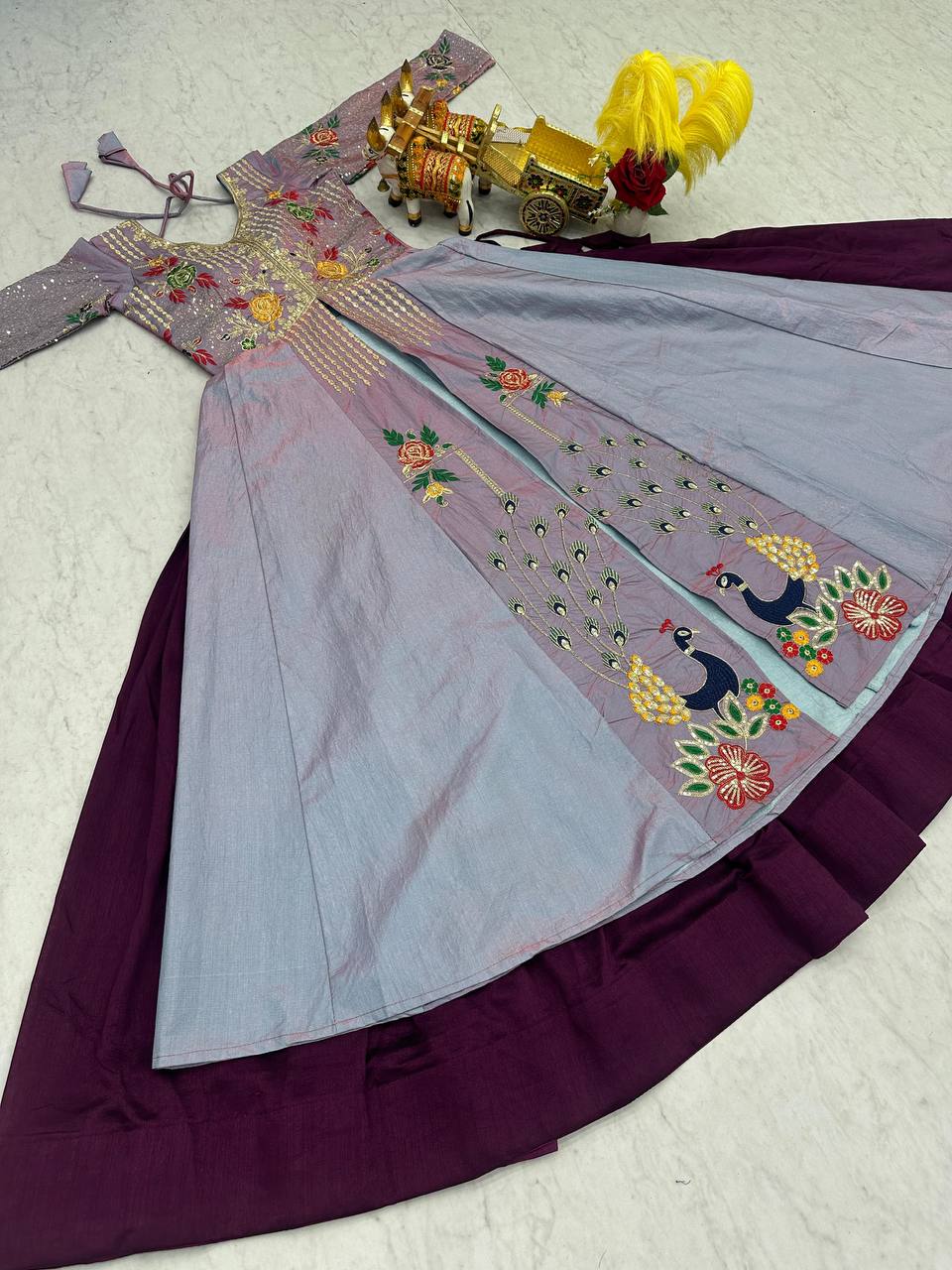 Premium Satin Silk Lehenga Choli Set – Sequins & Thread Embroidery Work