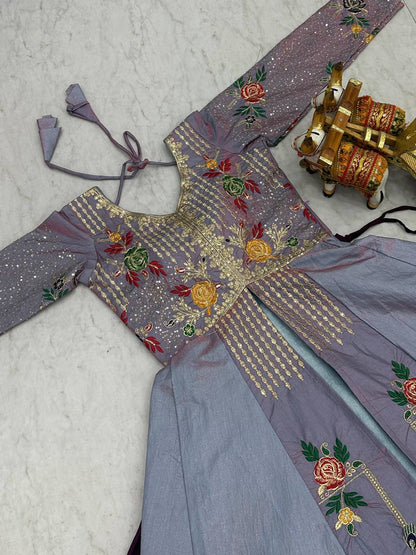Premium Satin Silk Lehenga Choli Set – Sequins & Thread Embroidery Work