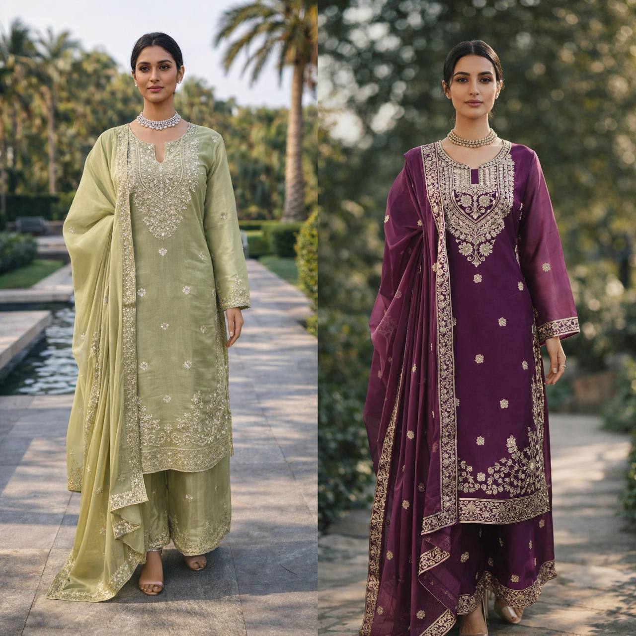 Premium JMC Silk Top, Plazzo & Dupatta Set