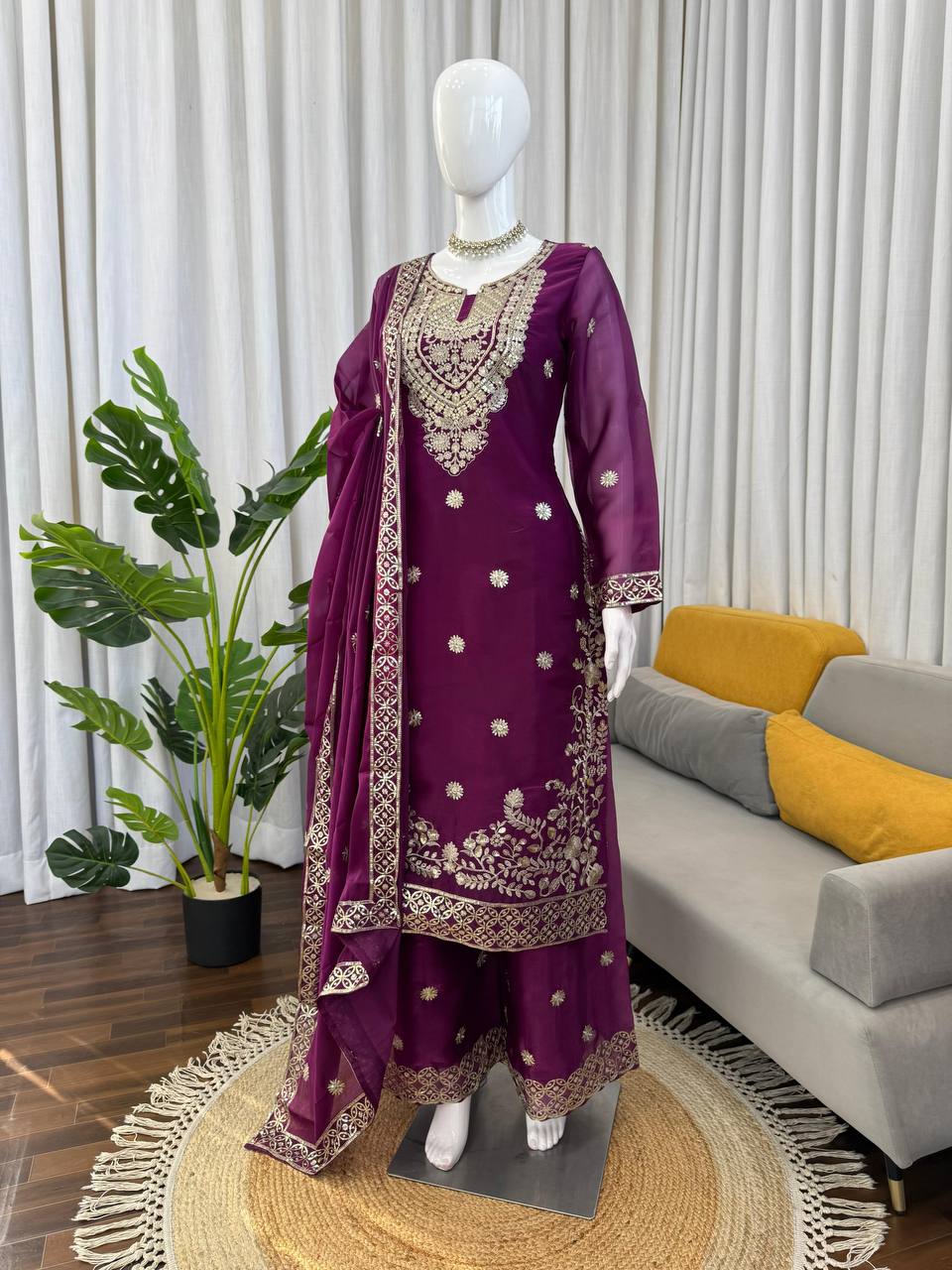 Premium JMC Silk Top, Plazzo & Dupatta Set