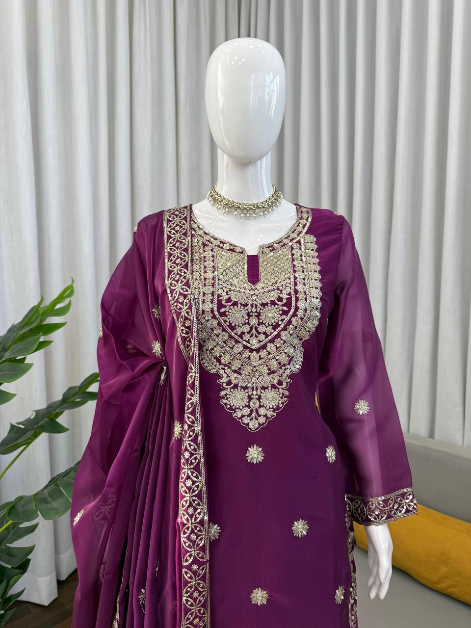 Premium JMC Silk Top, Plazzo & Dupatta Set