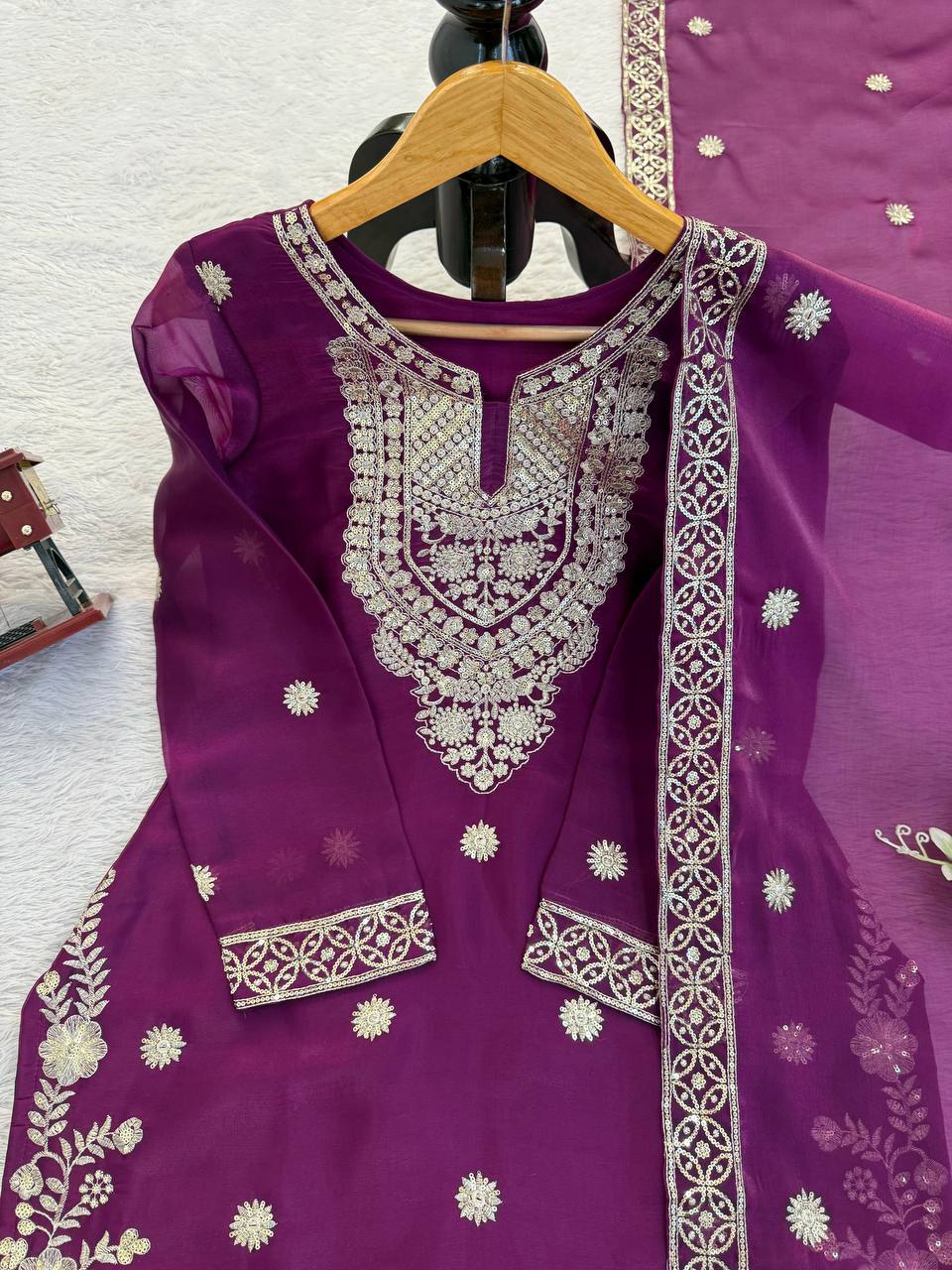 Premium JMC Silk Top, Plazzo & Dupatta Set