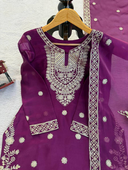 Premium JMC Silk Top, Plazzo & Dupatta Set