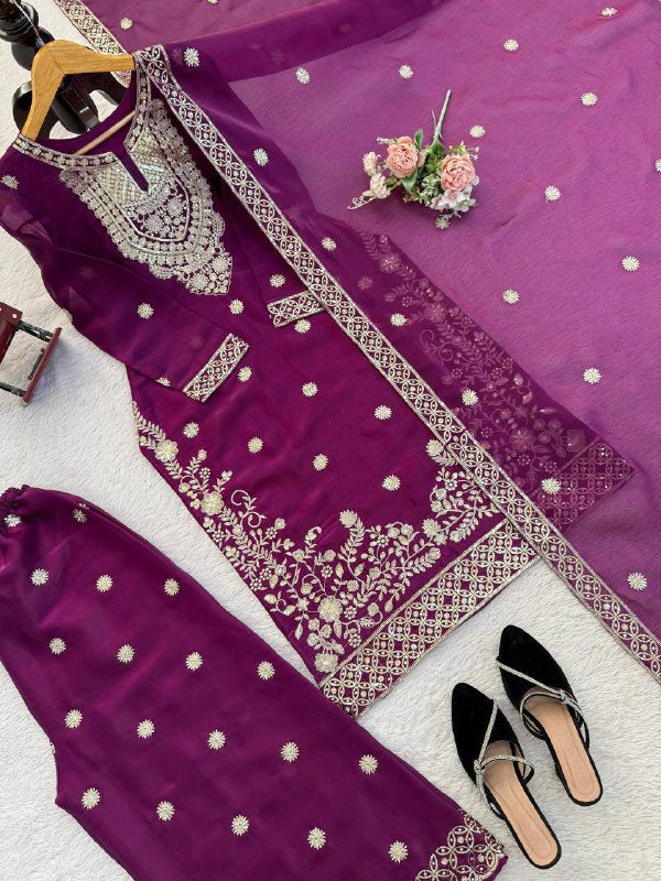 Premium JMC Silk Top, Plazzo & Dupatta Set