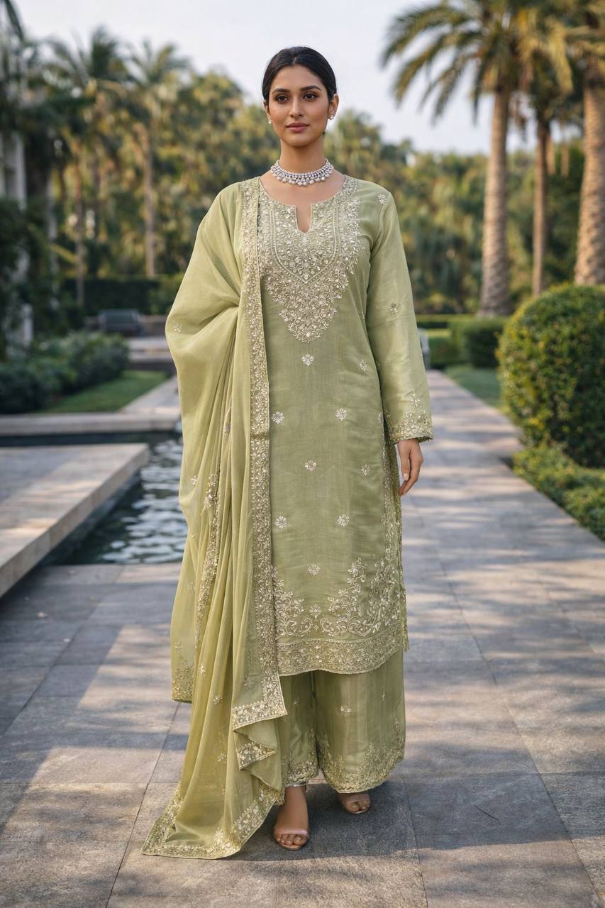 Premium JMC Silk Top, Plazzo & Dupatta Set