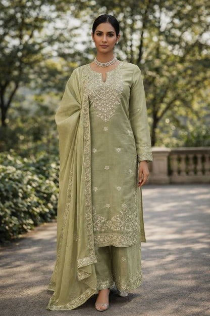 Premium JMC Silk Top, Plazzo & Dupatta Set