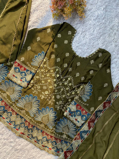 Premium Chinon Silk Top, Kali Plazzo & Dupatta Set