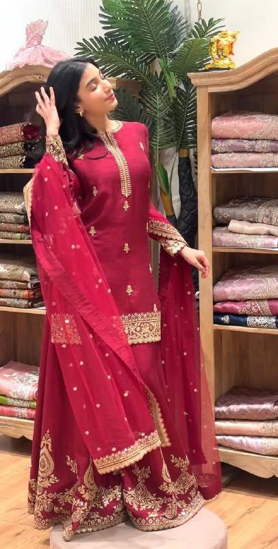 Premium Heavy Crepe Silk Top, Sarara Plazzo & Organza Dupatta Set