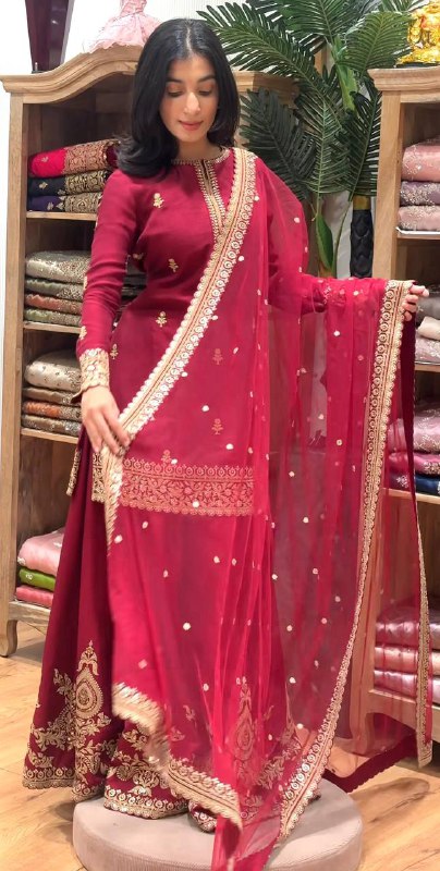 Premium Heavy Crepe Silk Top, Sarara Plazzo & Organza Dupatta Set