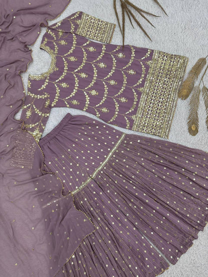 Premium Heavy Faux Georgette Kurti, Sharara & Dupatta Set – 5mm Sequins Embroidery