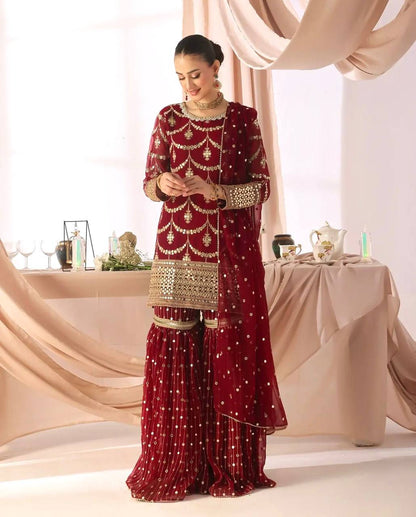 Premium Heavy Faux Georgette Kurti, Sharara & Dupatta Set – 5mm Sequins Embroidery