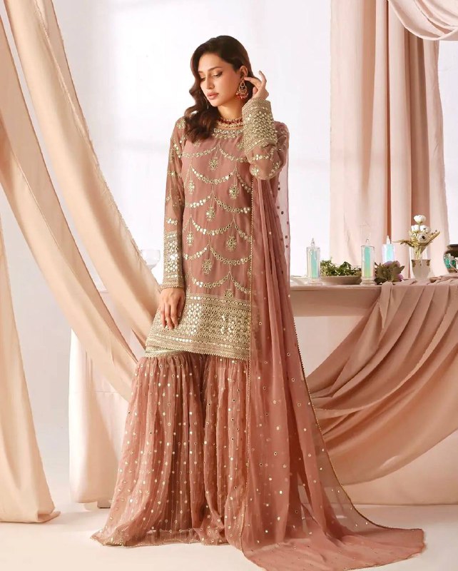 Premium Heavy Faux Georgette Kurti, Sharara & Dupatta Set – 5mm Sequins Embroidery