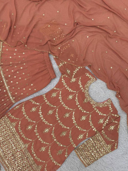 Premium Heavy Faux Georgette Kurti, Sharara & Dupatta Set – 5mm Sequins Embroidery