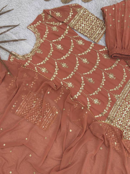 Premium Heavy Faux Georgette Kurti, Sharara & Dupatta Set – 5mm Sequins Embroidery