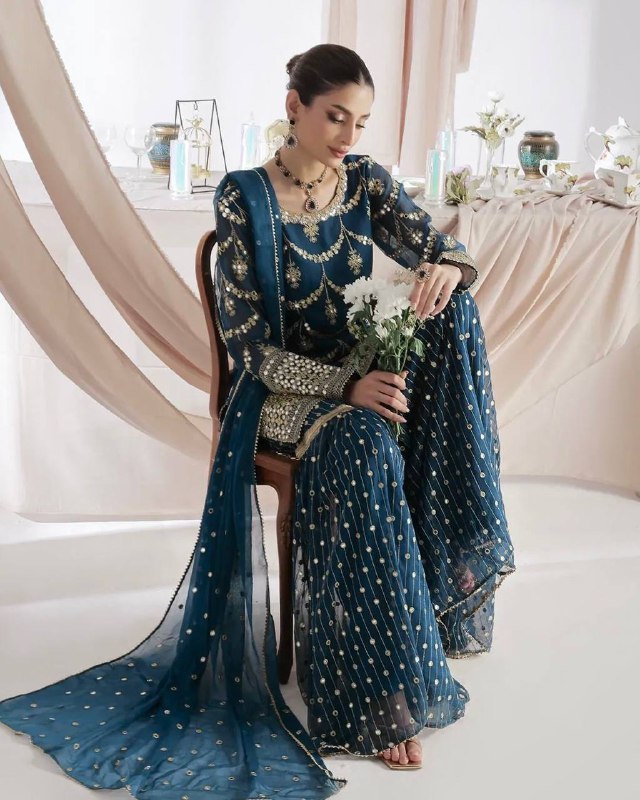 Premium Heavy Faux Georgette Kurti, Sharara & Dupatta Set – 5mm Sequins Embroidery