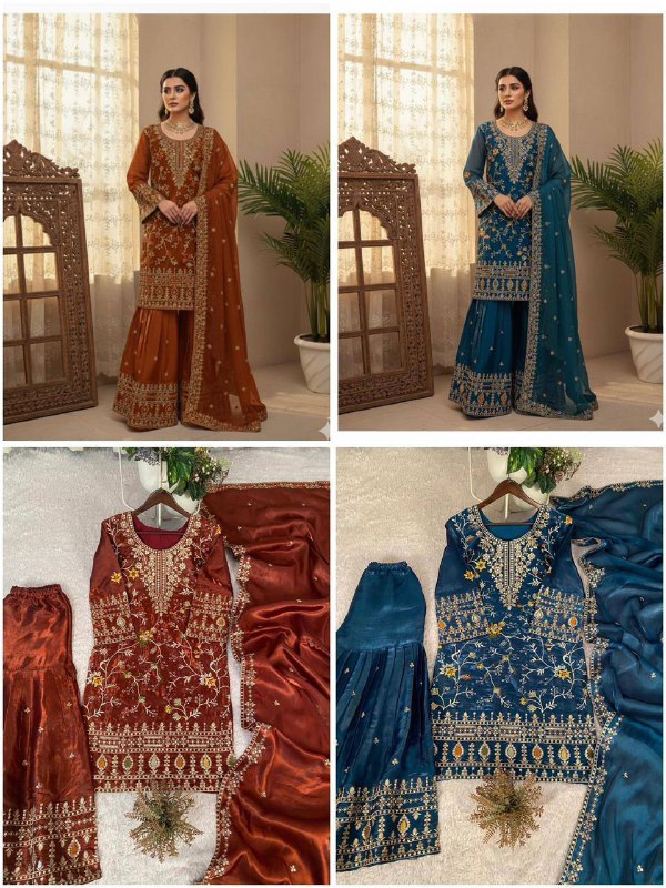 Premium Jimmy Choo Silk Top, Sarara & Dupatta Set – Sequins Embroidery Work