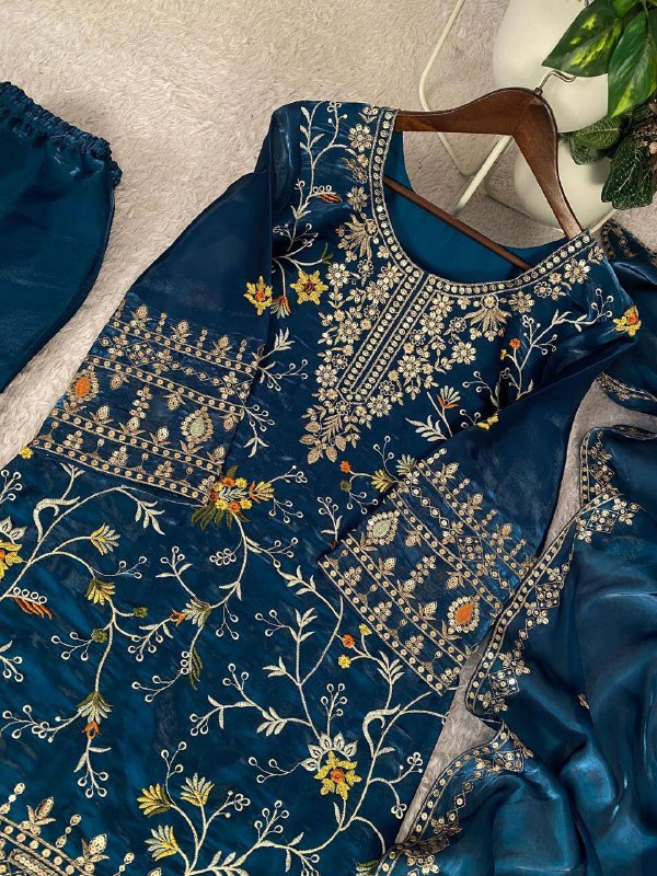 Premium Jimmy Choo Silk Top, Sarara & Dupatta Set – Sequins Embroidery Work